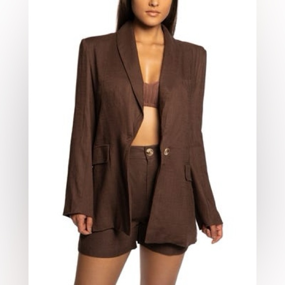 JLUXLABEL 'Parker' Oversized Cotton & Linen Blazer